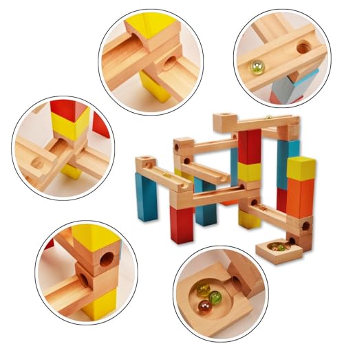 33Pcs Wooden Marble Run for Kid's Wood Building Blocks Toys Marble Track Construction Play Set Birthday Christmas Gifts for Boys and Girls