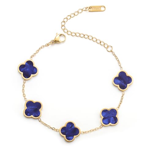 AIPPK 18K Gold Plated Clover Lucky Bracelet for Women White/Black/Red/Green Flower Four...
