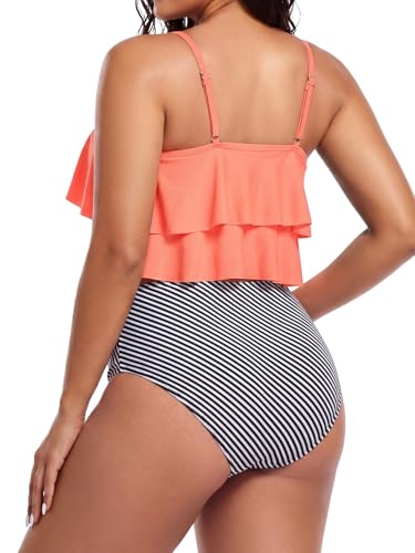 Image of Bathing Suits for Women High Waisted Swimsuits Tummy Control Two Piece Tankini Ruffled Top with Swim Bottom Bathing Suits