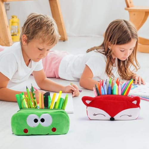 Image of 4 Pcs Cartoon Pencil Pouch Animal Pencil Pen Case Bulk Cute Pencil Bag Plush Animal Stationery Bag Desk Organizer for Adults Boys Girls Students Classroom School Supplies