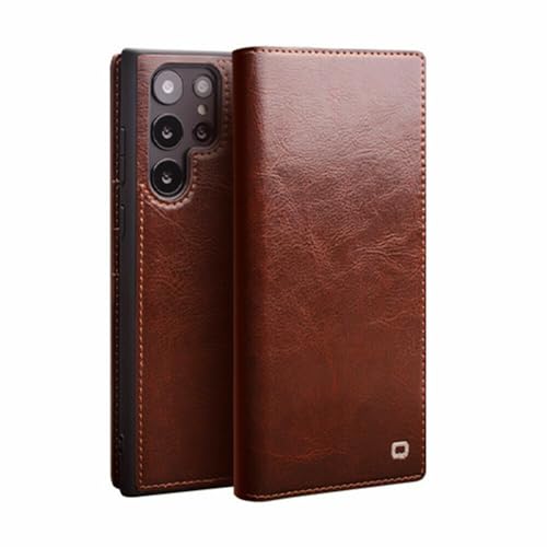 Étui Samsung Galaxy S22 en cuir véritable marron avec fentes cartes