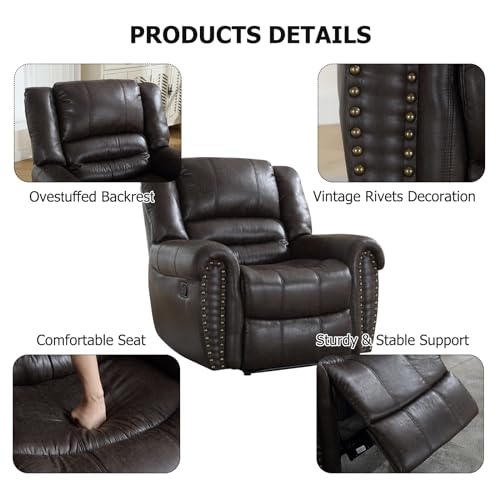 Image of CANMOV Leather Recliner Chair Set of 2, Classic and Traditional Manual Recliner Chair with Comfortable Arms and Back,Manual Single Recliner Sofa for Living Room, Dark Grey