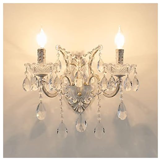 YLONG-ZS 2-Light Crystal Wall Light, White Finish Wall Sconce, Modern K9 Glass Crystal Drops Shade Wall Lamp Bedroom Living Room Lighting,E12 Not Included