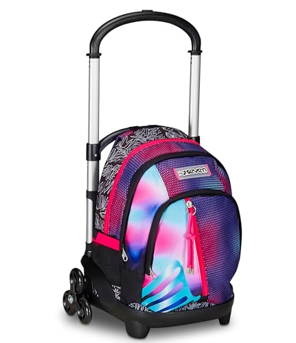Seven Trolley Scuola Flex 3 Ruote, Rosa, Shadefull Girl, 3 In 1, Triplo Uso, Zaino Con Carrello Sganciabile, Tasca Porta Borraccia E Crossover System, Zaino Scuola Viaggio, Bambina Ragazza - 3