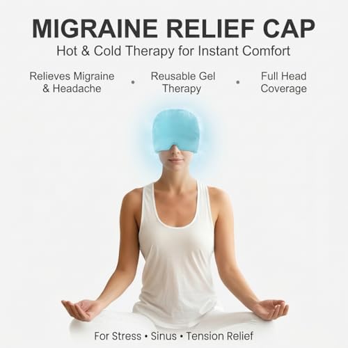 Image of Migraine Relief Cap, Hot & Cold Gel Therapy, Full Head Coverage, Reusable, for Stress, Sinus & Tension Relief