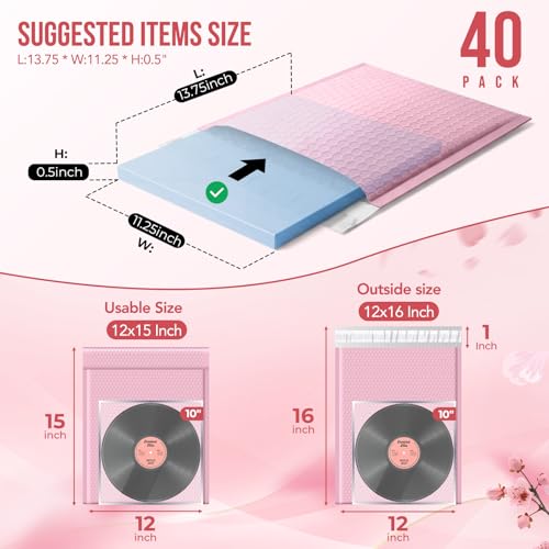 Image of Fuxury 12x15 Bubble Mailers 40 Pack Light Pink Padded Envelopes Large Shipping Envelopes for Clothing, Books, Gifts, Self Seal Waterproof Opaque Thick Mailers for Small Business