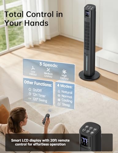 Image of 45 inch Swamp Cooler Air Conditioner, 25dB Ultra-Quiet Sleep Mode, 4L Dual Tank Cooling 24H, 120 Swing Windowless Air Conditioner for Bedroom, 12H Timer, 3 Speeds & 4Modes Evaporative Air Cooler