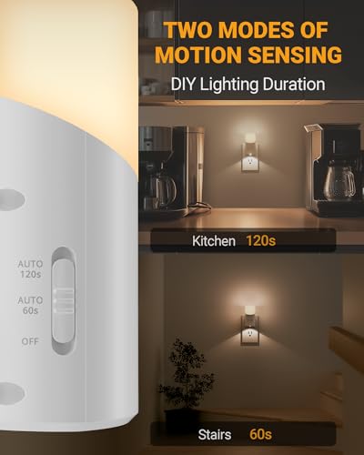 Image of Lyridz LED Plug-in Night Light with 360 Motion Sensor, 1-150 Lumens Dimmable Nightlights Indoor for Bathroom, Bedroom, Hallway, Stairs, Pet House, 2 Pack