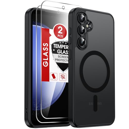 LeYi for Samsung Galaxy S23-FE Phone Case: [𝗡𝗼𝘁 𝗳𝗶𝘁 𝗦𝟮3 𝟱𝗚] Compatible with Mag-Safe with Screen Protector, Military-Grade Matte Translucent Soft-Touch Skin Funda para S23FE S 23 FE, Black