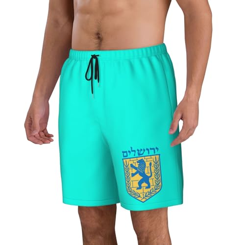 Jewish Israel Emblem of Jerusalem Mens Swim Trunks Quick Dry Board Shorts 7" - Hawaii Beach Swimwear4