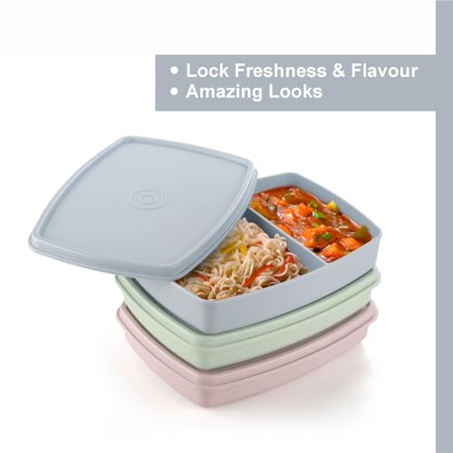 Image of Signoraware Slim BPA Free Plastic Lunch Box (340ml x 3 | Setof3 | Multicolor)
