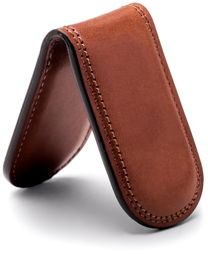 Image of Bosca Men's Leather Money Clip Wallet - Magnetic, Luxury Full Grain Italian Dolce Leather Slim Clip For Men, Hand Stitched, Gift-Ready Packaging, Dark Brown