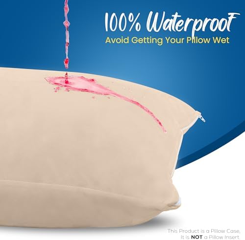 Utopia Bedding 4 Pack Waterproof Pillow Protectors with Zipper King Size (Beige), Bed Bug and Dust Mite Proof Pillow case Covers, Moisture Wicking Pillow Encasements 20 x 38 Inches - 2