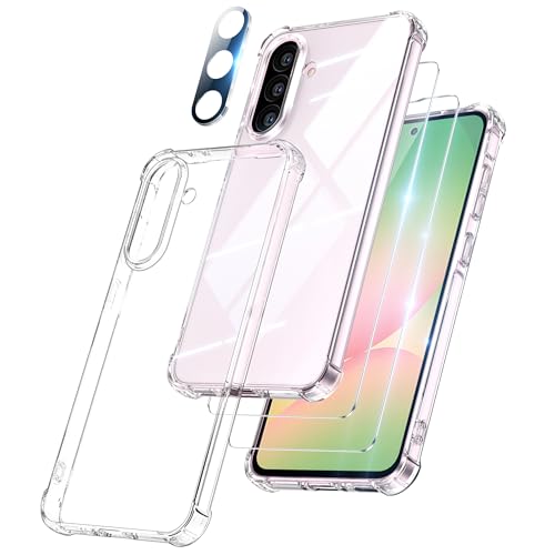 FLLAO 4 en 1 Funda para Samsung Galaxy A56 5G con 2 Protector Pantalla y 1 Protector Lente Cámara, [Almohadilla de Aire integrada] Antigolpes Antiarañazos Carcasa, Transparente