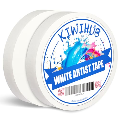 KIWIHUB 2 Pack Art Tape - Professional Artist Tape for Watercolor Paper, White Masking Artists Tape for Painting Canvas Framing - Acid Free 0.5inch Wide 295FT Long