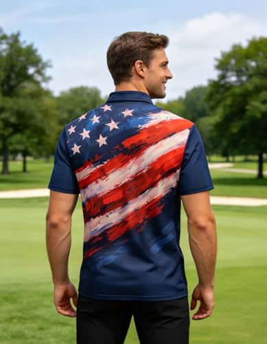 Camisetas polo patrióticas para hombre, camisa de golf USA | tejido suave y transpirable, gráfico de alta definición, polo del 4 de julio para Estados Unidos, ropa casual, ideal para fiestas del Día de la Independencia miniatura 2