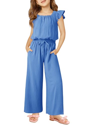 Haloumoning - Haloumoning Girls Jumpsuits Square Neck Ruffle Sleeves Rompers 5-14 Years - Best Deal on Amazon