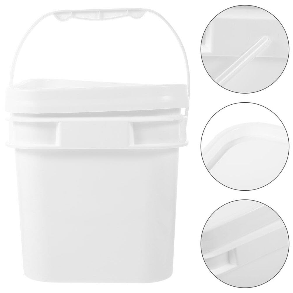 Cubo de Pintura de Plástico Blanco PP con Tapa 5l, 2 Piezas | Asa, Reutilizable y Ligero, Formato Cuadrado, Uso Multipropósito para Almacenamiento