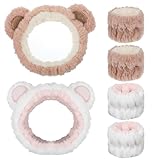 2 Stück Haarband Kosmetik für Make Up und Waschen, Bärenohren Elastisches Gesicht Handgelenk Waschband, Saugfähiges Abschmink Haarband für Mädchen Damen Yoga, Sport, Hautpflege Kosmetik Dusche