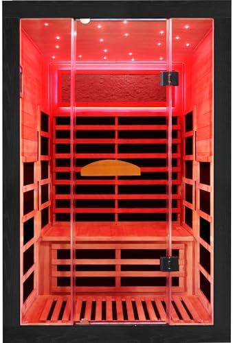 Infrared Home Sauna Room 2 Person Hemlock Sauna with 2000W /110V Heaters 8 Panels, Tempered Glass Design, Red Light Therapy, Bluetooth Music Player for Indoor & Outdoor Use, LED Rainbow Lights