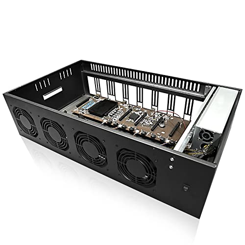 MLLIQUEA 8 GPU Mining Rig Frame, Mining Machine System & Platform with 2500W Mining Power Supply, Barebone Motherboard for ETH, Mining Frame Case with PSU(176-264V), RAM, SSD (Without GPU)