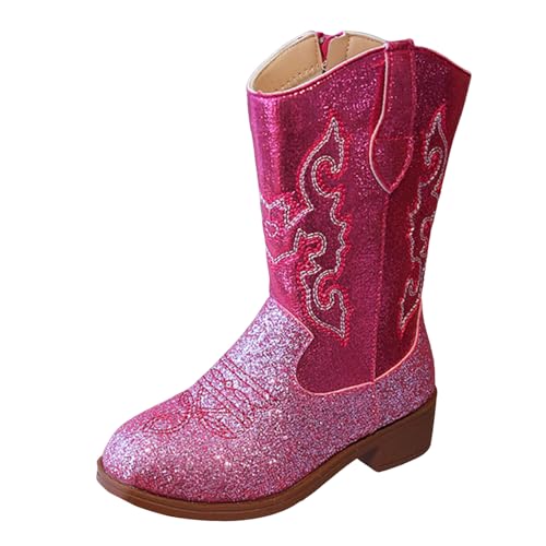 IWIHMIV Girls Cowboy Boots Comfortable Long Booties Low Block Heels Toddler Girl Riding Boots With Side Zipper