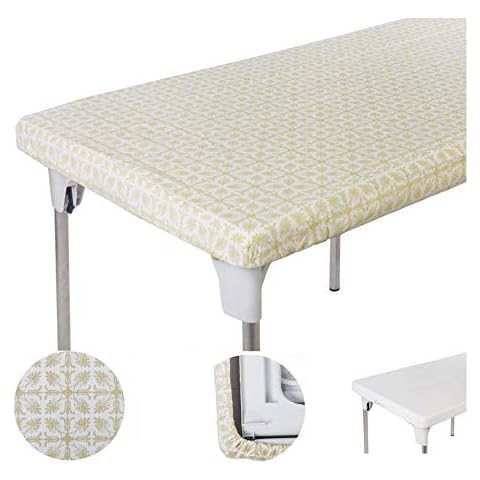 TopTableCloth Yellow Gold Patterned Elastic Tablecloth Cover