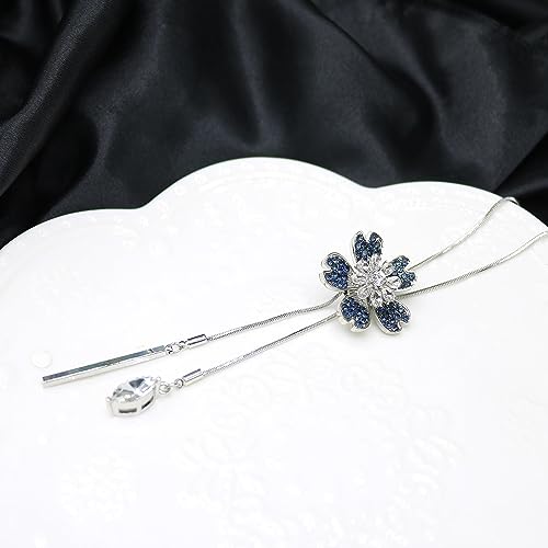 HSQYJ Elegant Crystal Flower Pendant Necklace Pretty Rhinestone Floral Adjustable Long Sweater Necklace Fashion Jewelry for Women Gift(Blue Flower 1) by HSQYJ - Used condition - Image 7