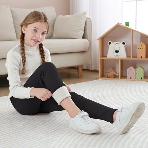 TXJ Sports Girls Fleece Lined Leggings Cotton Warm Leggings Full Length Pants Kids for Winter 5-11 Years4