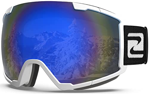Zabert Ski Snow Snowboard Goggles For Men Women Youth, Over Glasses Otg Anti-Fog For Skiing Snowboarding Snowmobile,White Blue Mirrored #TOP5