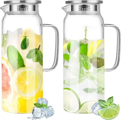 Lot de 2 Carafes d’Eau en Verre, 2 L avec Couvercle...