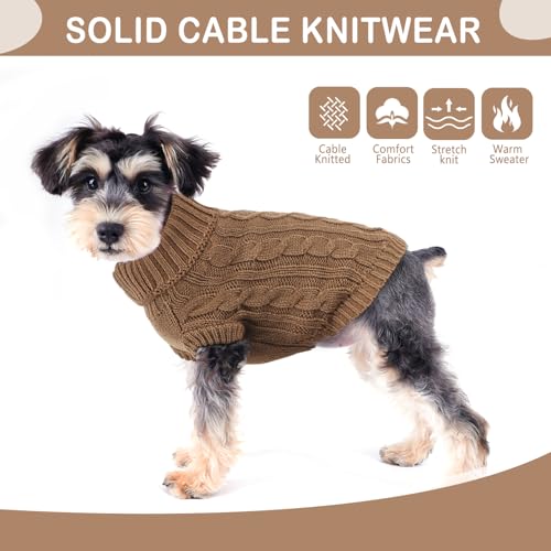 Dog Sweaters for Small Dogs Dog Clothes for Winter Solid Knitted Puppy Clothes Warm Chihuahua Sweater Turtleneck Pullover Pet Cat Sweater Thanksgiving Knitwear (Khaki, S) - Image 3