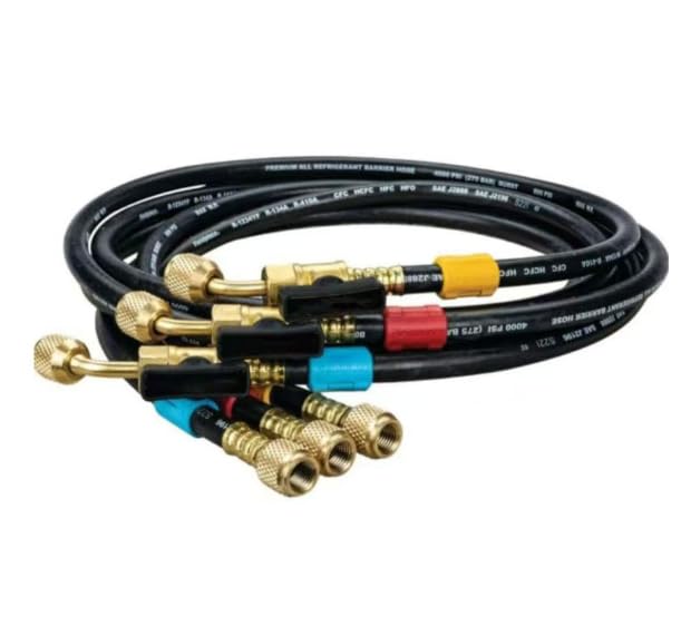 HR3B 1/4 Ball Valves Hose Set 3 Pack A2L Compatible 5 Ft (1.5m) for Refrigerant Charging Recovery and Evacuation 800 PSI working / 4000 PSI burst