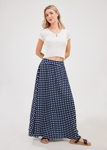 chouyatou Women's Elegant High Waisted Polka Dot A Line Pleated Swing Bohemian Maxi Skirt2