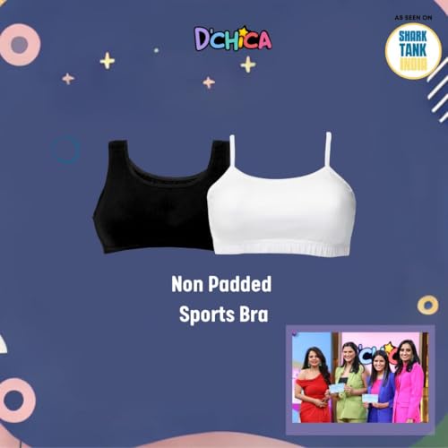 DChica Girls Cotton Starter Bra | Lightweight Single Layer Training Bra for Teenagers | Printed & Solid Broad Strap Beginner Bra - Pack of 4, Large Size2