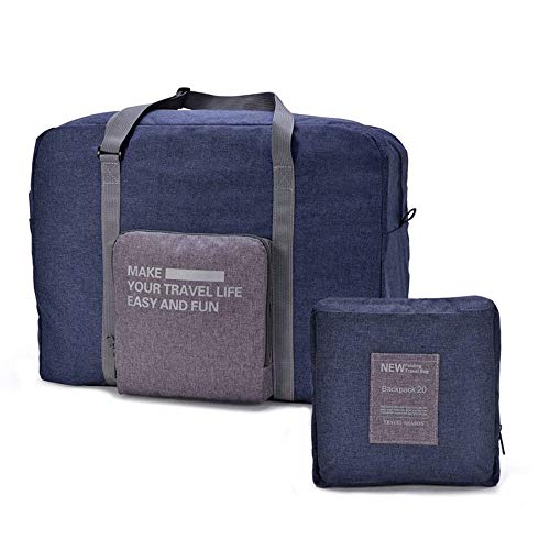 YUKABAN Foldable Travel Duffel Bag Luggage Sports Gym Water Resistant Oxford (Navy Blue)
