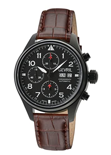 Gevril 47001-04 Men's Vaughn Chronograph Watch, Genuine Italian Dark Brown Leather Strap