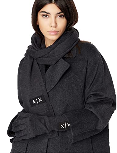 Armani Exchange A|X Women's Logo Patch Wool Gloves, Grey Melange, M/L