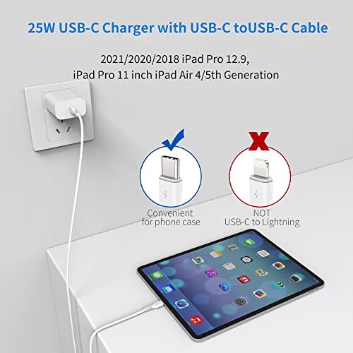25W USB C Fast Charger for iPhone 15 Pro/Max, iPad Air 4th/5th, iPad Pro 12.9/11 inch, iPad Mini 6, New iPad 10th, PD USBC Wall Charger Block and USB-C to USB-C Charging Cable 6FT - Thumbnail 3