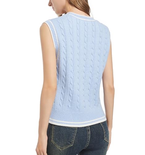 Image of Womens Sweater Vest Sleeveless Cotton Casual V Neck Pullover