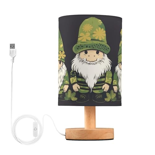 SDMKA St Patrick's Day Gnomes Bedside Table Lamp for Bedroom, Minimalist Nightstand Lamp with Round Fabric Shade for Living Room, Office, No Bulb Required