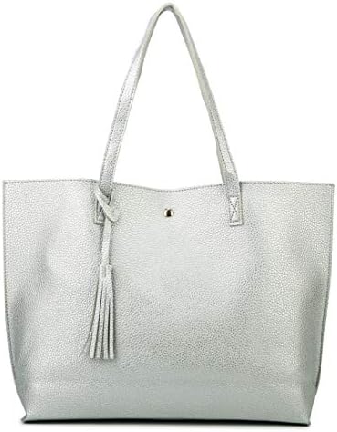 Nodykka Women Tote Bags Top Handle Satchel Handbags PU Pebbled Leather Tassel Shoulder Purse,One Size,Silver2
