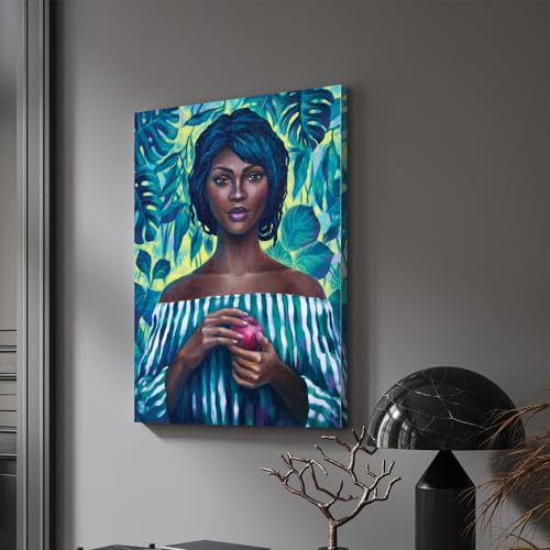Image of PAINTINGMANTRA Stretched Modern Canvas Wall Art Painting, African Lady Artwork for Living Room, Home, Bedroom, Office Decoration (Set of 1, 16x22 Inch)