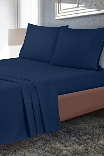 Image of Royale Linens 2 Pack Bulk Flat Sheet Set - Top Sheets - Soft 1800 Microfiber - Wrinkle & Stain Resistant - for Hotel, Massage Table, Hospital, Dorm - Full Flat Sheet Sold Separately (Full, Navy)