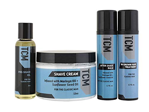 TCM Shaven Man Skin and Facial Care Bundle - Contains Shave Cream, Pre-Shave Oil, After Shave Balm, and In-Grown Gel
