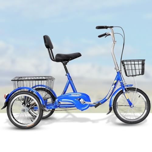 「NexPon」大人用 お年寄り向け レディース メンズ 三輪自転車 1速 3輪自転車 大人用 三輪車 買い物かご付き (赤,青,黒) (ブルー,ハイエンドモデル)