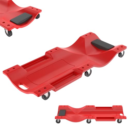 ACXIN Bilrullbräda, verkstad 101,5 x 45,5 x 11,5 cm, rullbräda av PP med nackstöd och 6 nylonhjul, verkstadsrullbräda upp till 150 kg, monteringsrullbräda för rullbrädor transport, rullvagn verkstad