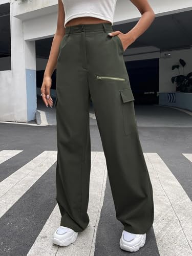 Image of GRECIILOOKS Cargo Pants for Woman,Trousers for Womans |High Waist Trouser for Women Flared Parachute Pants with Side Pockets |Womens Cargo Pant,Elegant for College & Events (Available in Plus Size)