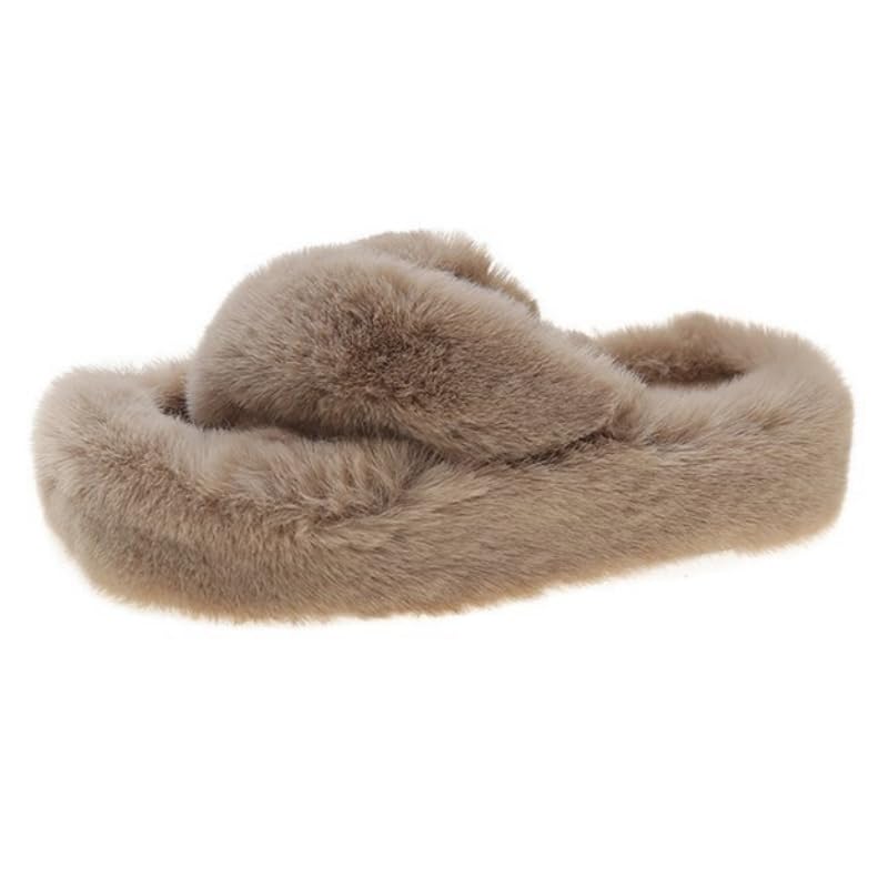 Women's Thick-Soled Winter Slippers - Comfortable Warm Faux Fur Casual House Shoes for Autumn/Home Wear