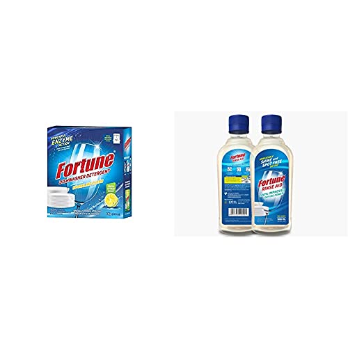 Image of Fortune Dishwasher Detergent 1 Kg - Compatible with All Dishwasher Brands and Fortune Dishwasher Rinse Aid 500 ml (Pack of 6 x 500 ml)